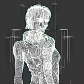 Woman In Futuristic Black Armored Suit With Short Hair And Gray Background