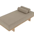 Modern Beige Fabric Sofa Bench with Wooden Frame and Cylindrical Cushions