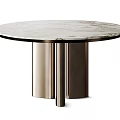 Modern Round Dining Table With Marble Top And Cylindrical Metal Legs 3d model