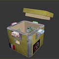 Yellow Box With Open Lid Showing Items Inside And French Flag On Side