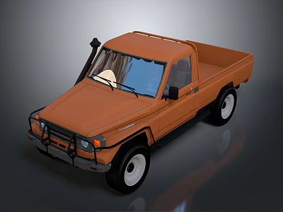 Orange Classic Single Cab Pickup Truck With Black Bumper And White Wheels 3d model
