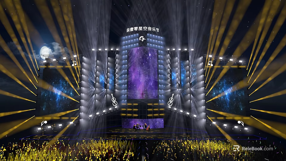 Concert Stage With Starry Background And Brilliant Lighting 3d model