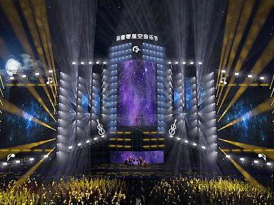 Concert Stage With Starry Background And Brilliant Lighting 3d model
