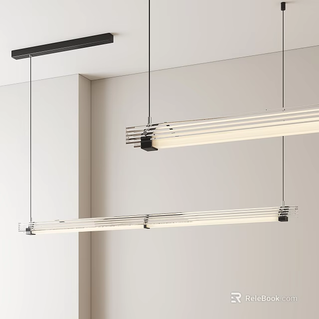 Modern Linear Chandeliers With Sleek Metal Structure For Contemporary Interior Lighting 3d model 