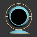 Smart Electronic Appliance With Circular Blue Design Golden Frame Black Screen And Stable Base