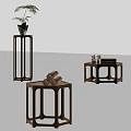 Natural Wooden Coffee Tables With Scrolls Bottles And Box For Living Room Setup