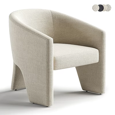 Modern Beige Fabric Leisure Chair with Curved Backrest Armrests and Unique Leg Design 3d model