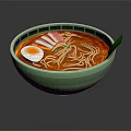 Green Bowl Of Ramen Noodles With Soft Boiled Egg Sliced Ham And Red Broth 3d model