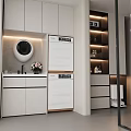 Home Balcony Modern Design With Washing Machine Dryer Storage Cabinets Sink And Potted Plants