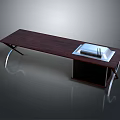 Modern Dining Table With Dark Wooden Top Silver Metal Tray And Chrome Legs