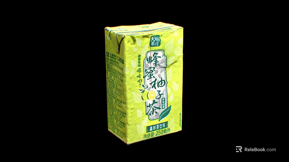 Refreshing Honey Pomelo Tea Carton With Green Packaging And Chinese Characters 3d model 