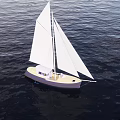 Sailboat With White Sails And Light Colored Hull Sailing On Dark Water