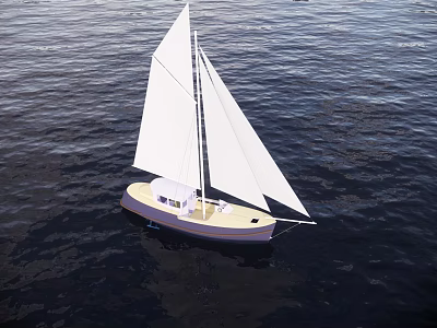 Sailboat With White Sails And Light Colored Hull Sailing On Dark Water 3d model