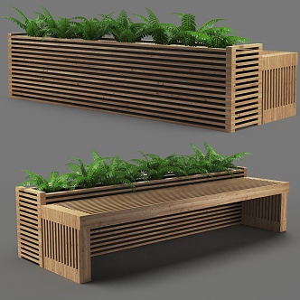 Outdoor Bench Green Plant Outdoor Public Bench Park Bench Leisure Bench 3d model