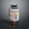 Explosive Military Weapon Featuring White Body Yellow Orange Stripes TECHI Label And Triangle Warning Sign