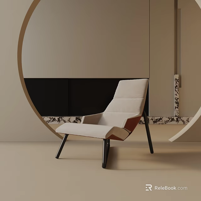 Modern Beige Accent Chair In Interior With Circular Decor Black Backdrop And Marble Details 3d model 