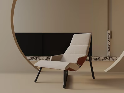 Modern Beige Accent Chair In Interior With Circular Decor Black Backdrop And Marble Details 3d model