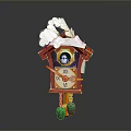 Wooden Cuckoo Clock Red Vintage Design With Green Decorative Top And Bottom Chains