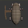 Vintage Airship With Multiple Red Engines Striped Exterior And Wooden Cabin
