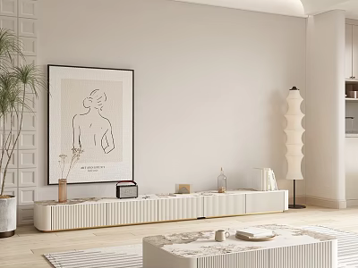 Modern Living Room TV Stand With Decorative Vase Books And Wall Art 3d model