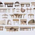Various Traditional Wooden House Designs With Thatched Roofs And Unique Structures