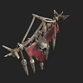 Decorative Hanging Ornament With Red Fabric Skull Design And Metal Spikes