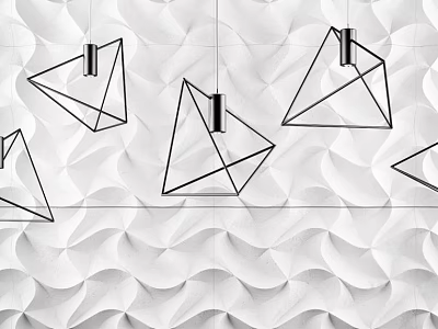 Geometric Chandeliers with Triangular Frame Design in Black and White Wavy Wall Texture Setting 3d model