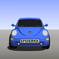 Blue Compact Car With Rounded Body Vintage Style And Alloy Wheels