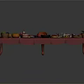 Assorted Food Spread with Roasted Turkey Cakes Fruits and Desserts on Long Red Tablecloth