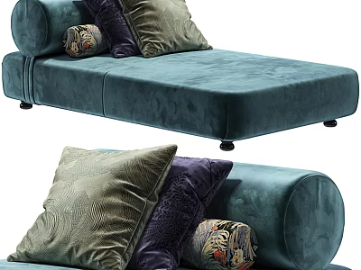 Teal Velvet Chaise Lounge With Multiple Decorative Pillows And Luxury Design 3d model