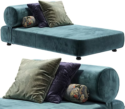 Teal Velvet Chaise Lounge With Multiple Decorative Pillows And Luxury Design 3d model