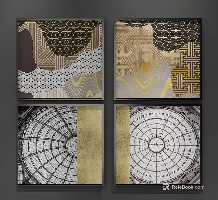 Decorative Artworks With Geometric Patterns Gold Accents And Dome Inspired Design 3d model