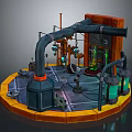 Plant Growth On Circular Platform With Mechanical Pipes And Laboratory Apparatus
