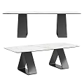 Modern Dining Table with White Marble Texture Tabletop and Black A shaped Legs Design 3d model