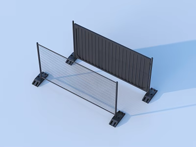 Black Mesh And Solid Panel Safety Barriers With Stable Black Bases 3d model