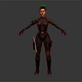 Futuristic Female Combat Character with Cybernetic Creature Features in
