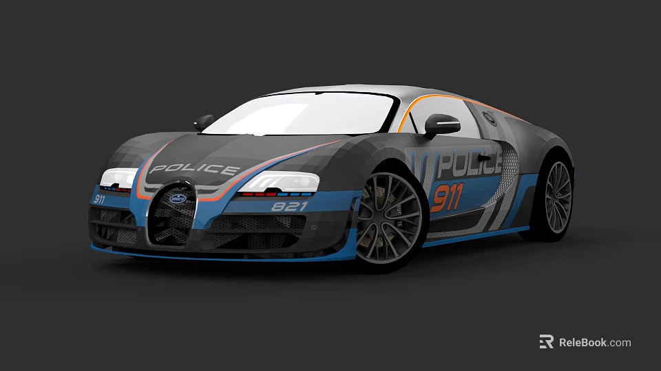 Bugatti Police Car Exterior Design Black Blue Body Orange Stripes 911 3d model 