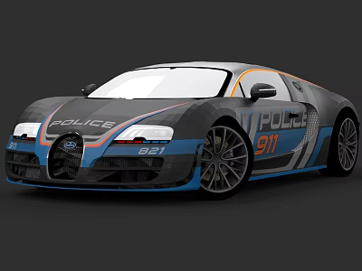 Bugatti Police Car Exterior Design Black Blue Body Orange Stripes 911 3d model