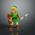 Game Movie Character In Green Outfit Green Hat Blonde Hair Holding Shield Sword