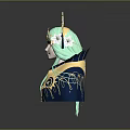 Fantasy Elf Character With Green Hair And Golden Headdress Feather Decoration
