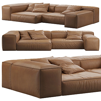 Modern Double Sofa Leather Multiplayer Sofa 3d model