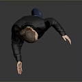 Man In Bun Hairstyle Black Jacket Blue Jeans Brown Shoes Open Hands Gray Background