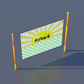 Billboard With Yellow Background Sun Design Green And White Checkered Pattern Orange Yellow Support Poles