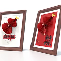 Brown Framed Ornament Decoration Set Featuring Red Elements for New Year Decor