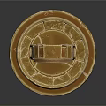 Architectural Model with Arched Wooden Door Ornate Carvings on Circular Stone Base