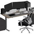 Modern Office Desk Setup With Dual Monitors Keyboard Mouse Filing Cabinet And Ergonomic Chair