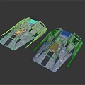 Two Silver Sci Fi Spaceship Models With Striped Design And Cockpit 3d model