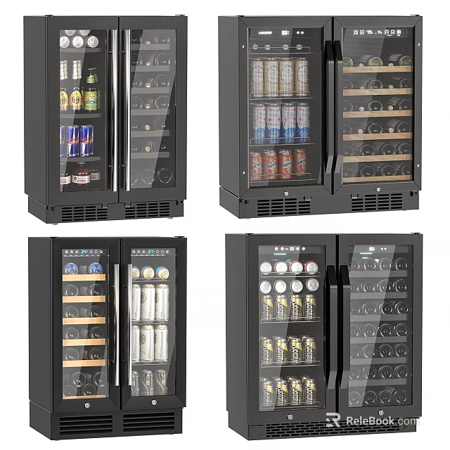Modern Double Door Glass Wine Cooler with Beverage and Wine Storage 3d model 