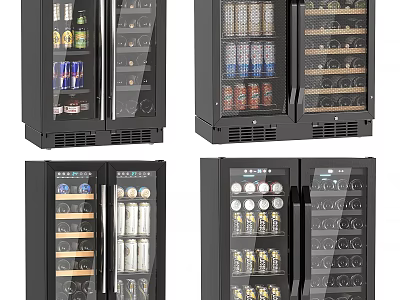 Modern Double Door Glass Wine Cooler with Beverage and Wine Storage 3d model