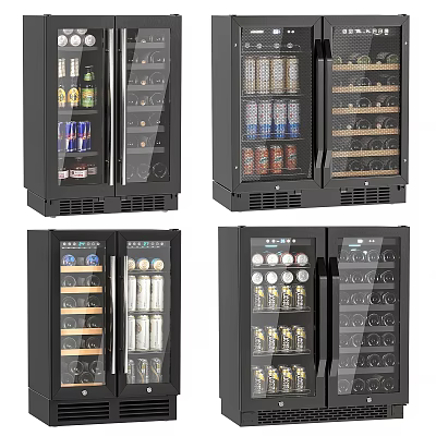 Modern Double Door Glass Wine Cooler with Beverage and Wine Storage 3d model